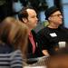 Zingerman's co-founder Paul Saginaw, right, sits with fellow attendees before the start of the Homegrown Local Food Summit in the atrium at the Morris J. Lawrence Building at Washtenaw Community College on Friday, Feb. 22, 2013. Melanie Maxwell I AnnArbor.com